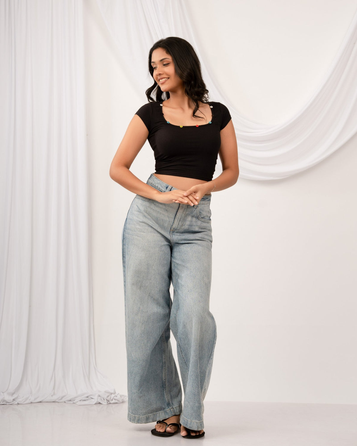 Candy Button Top - Black