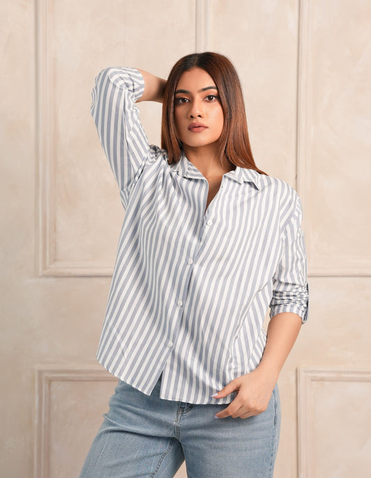 Mabel Stripe Shirt - Light Blue