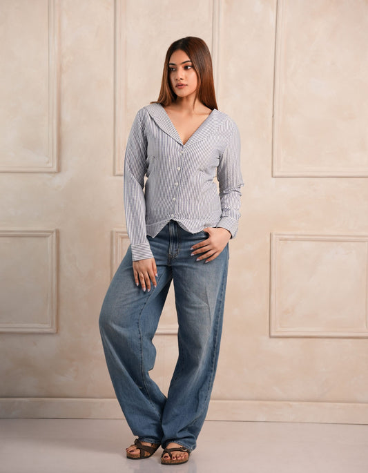 Elise Stripe Shirt – Dark Blue
