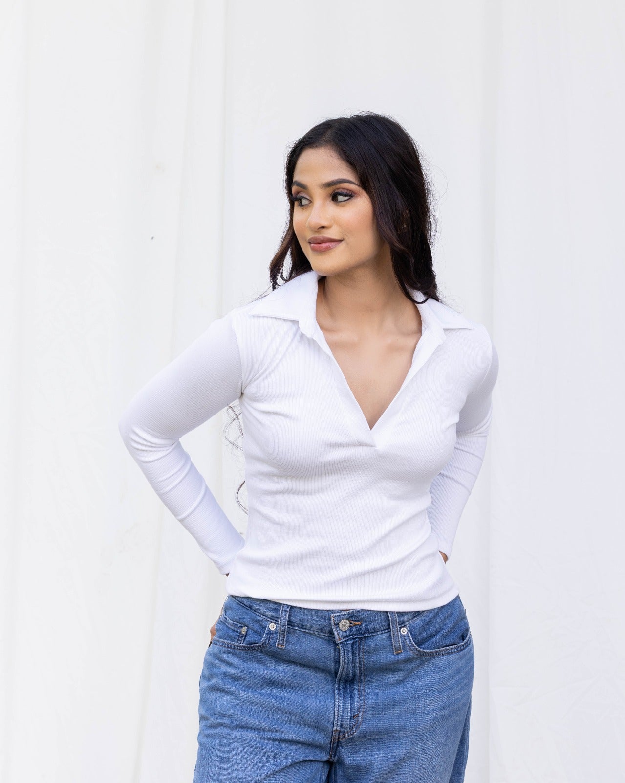 Collared Long Sleeve Top – White