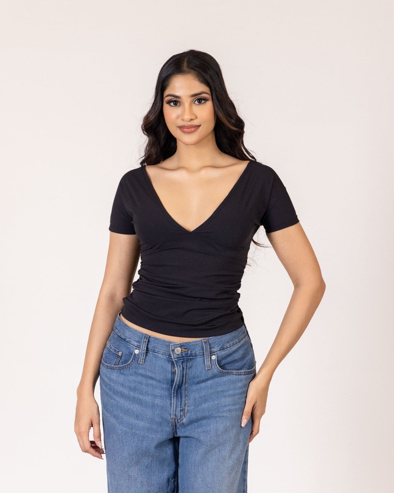 Gathered V-Neck Top