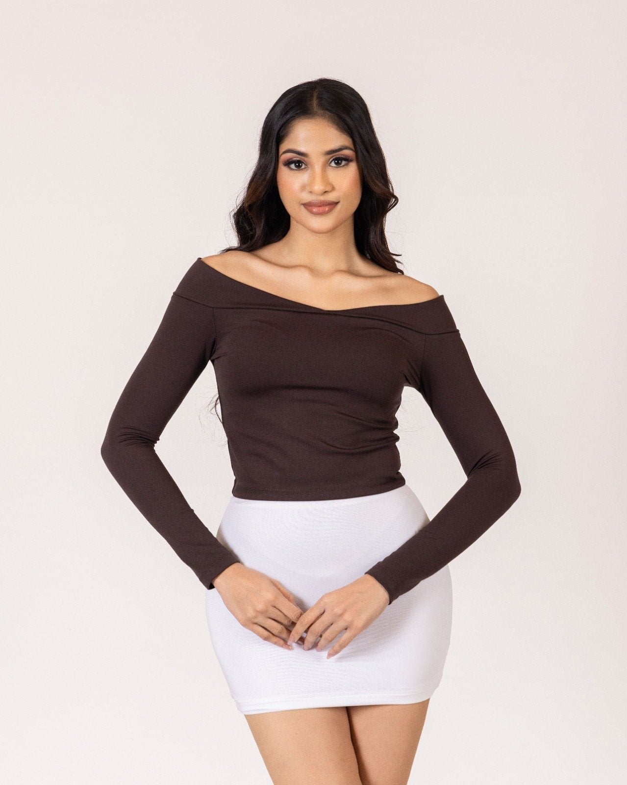 Ovy Off Shoulder Top – Brown