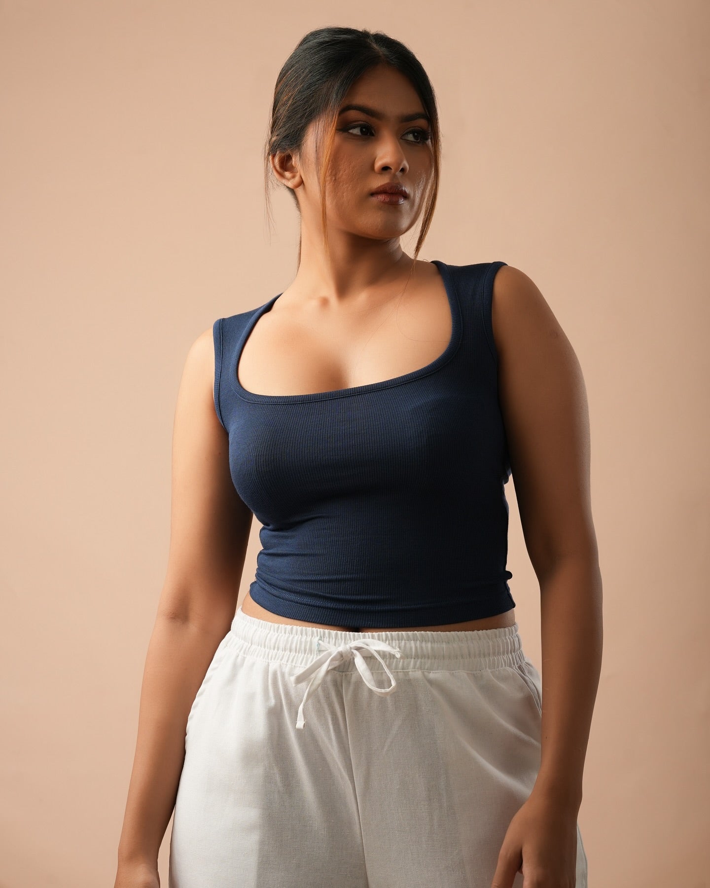 Serene Curve Neckline Top – Navy