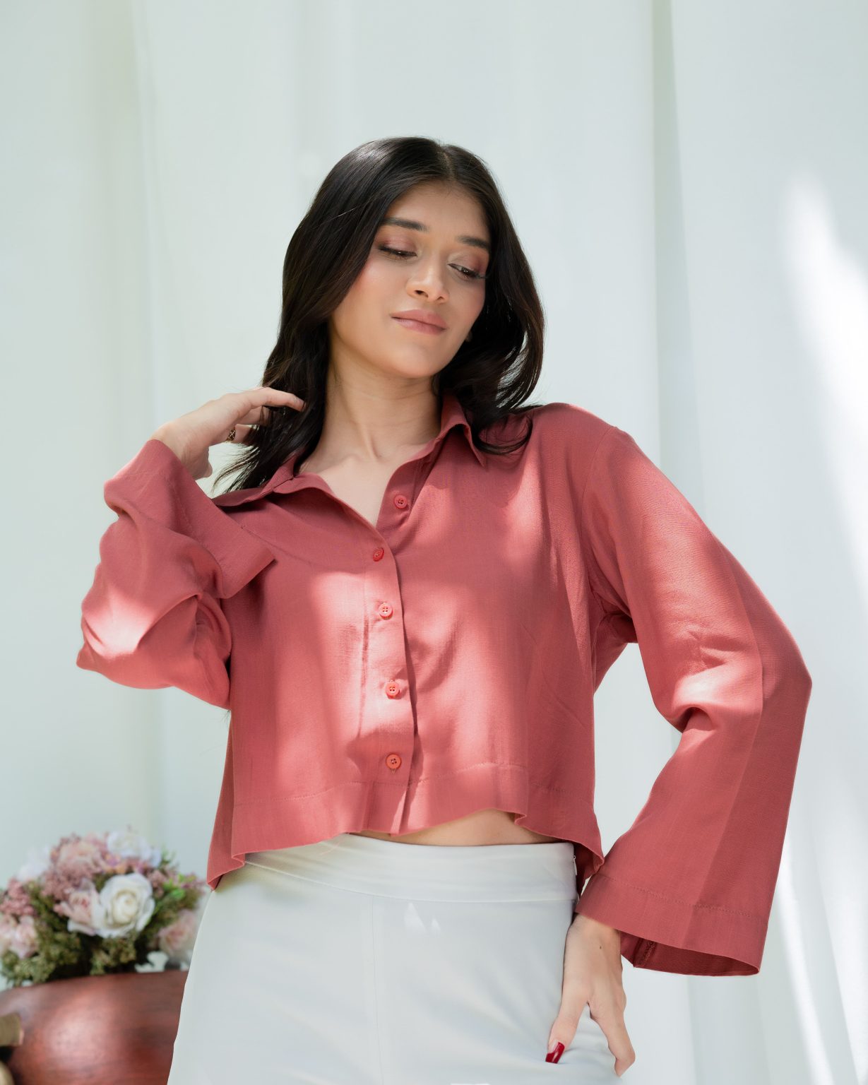 Flare Sleeve Classic Shirt - Coral Pink