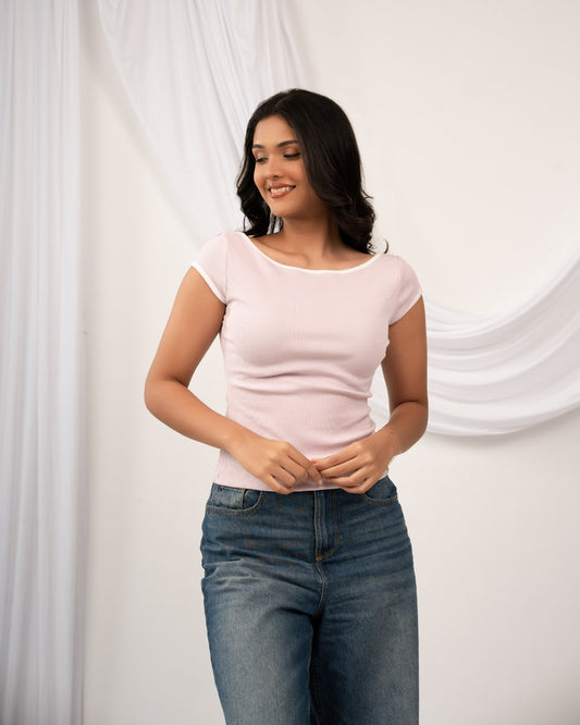 Elvie Ribbed Top - Baby Pink