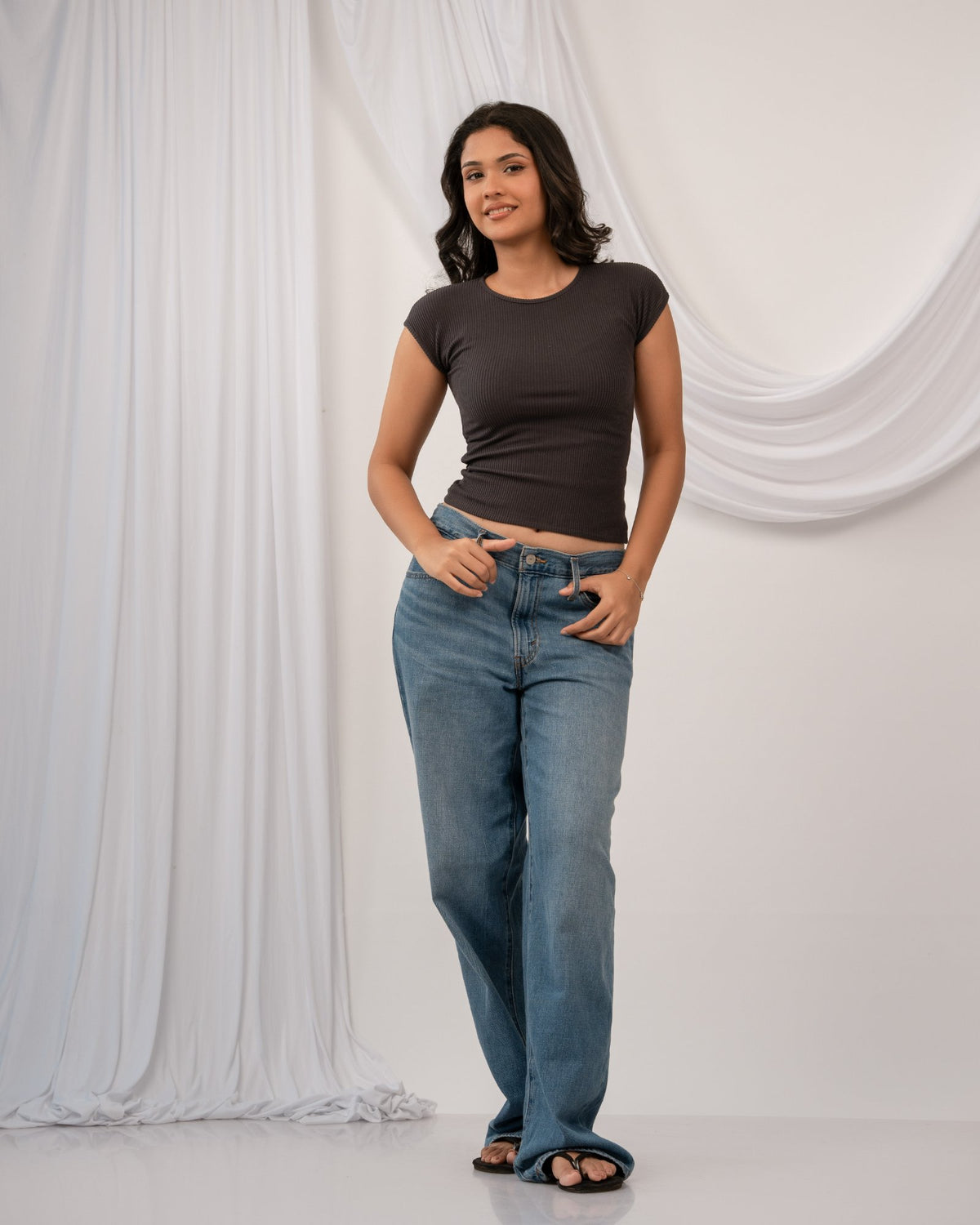 Rhea Ribbed Top - Charcoal Grey