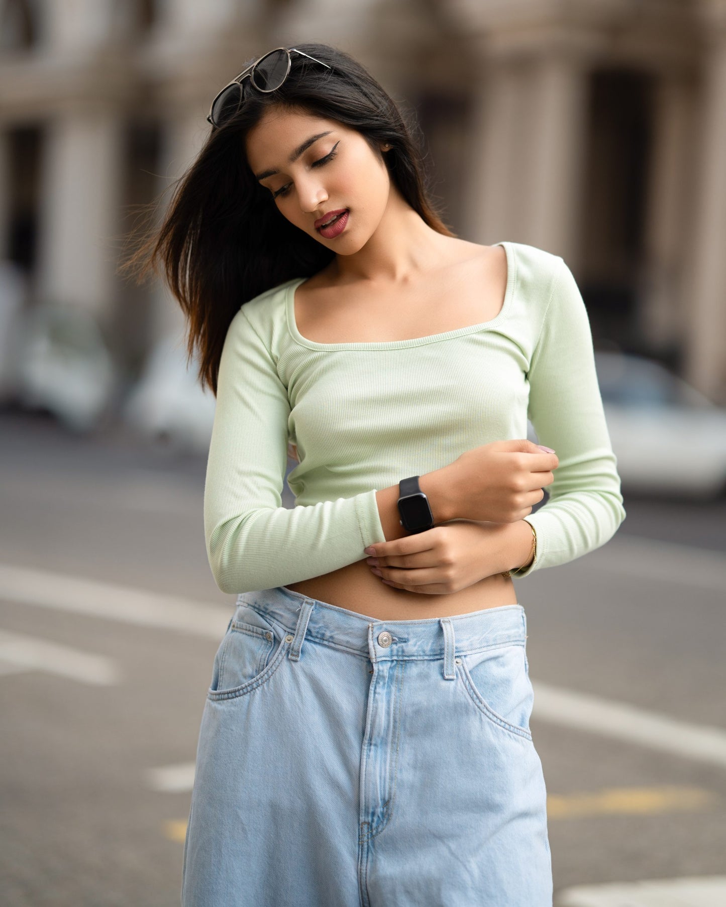 Long Sleeve Square Neck Top – Light Green
