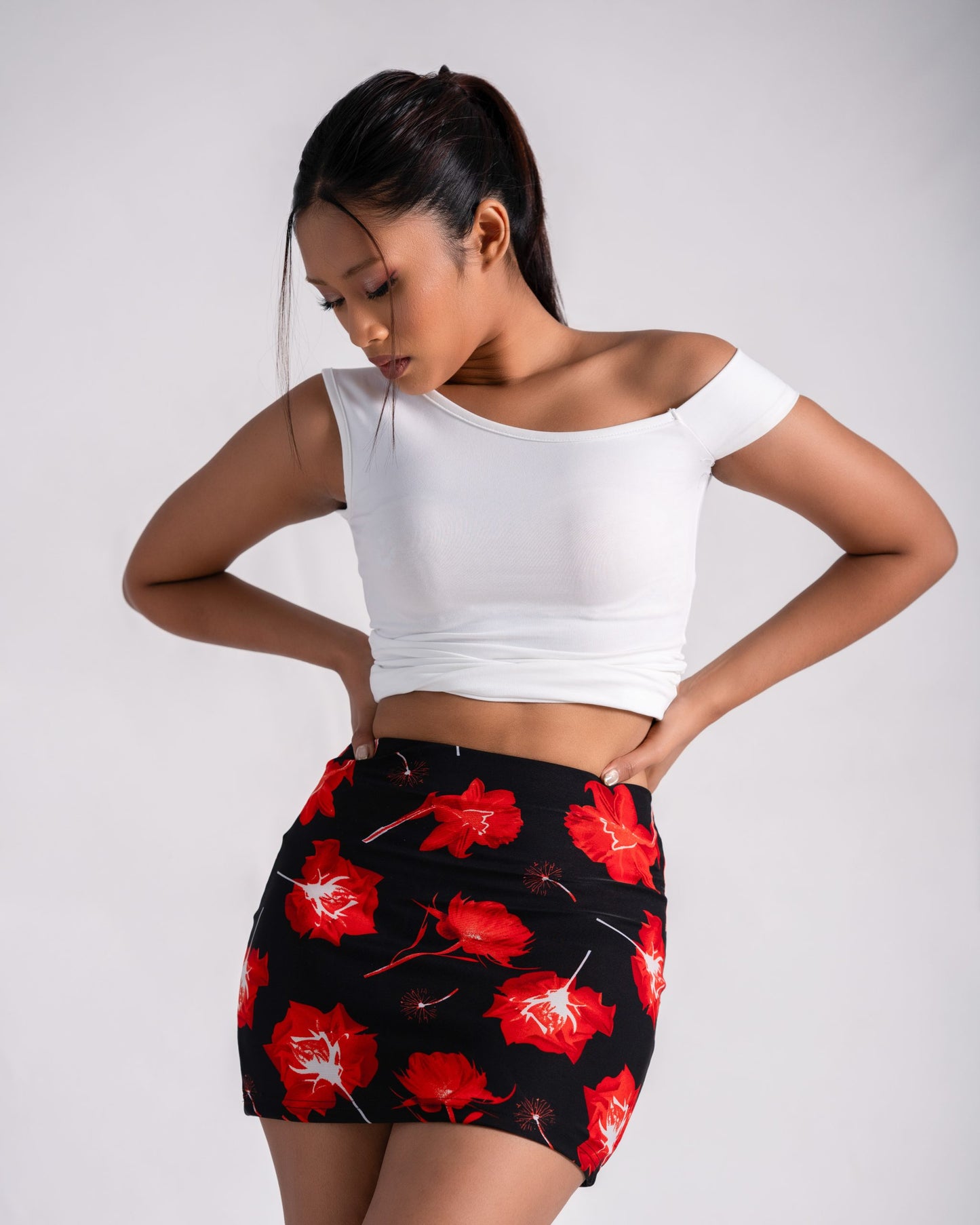 Floral Mini Skirt –Black Red