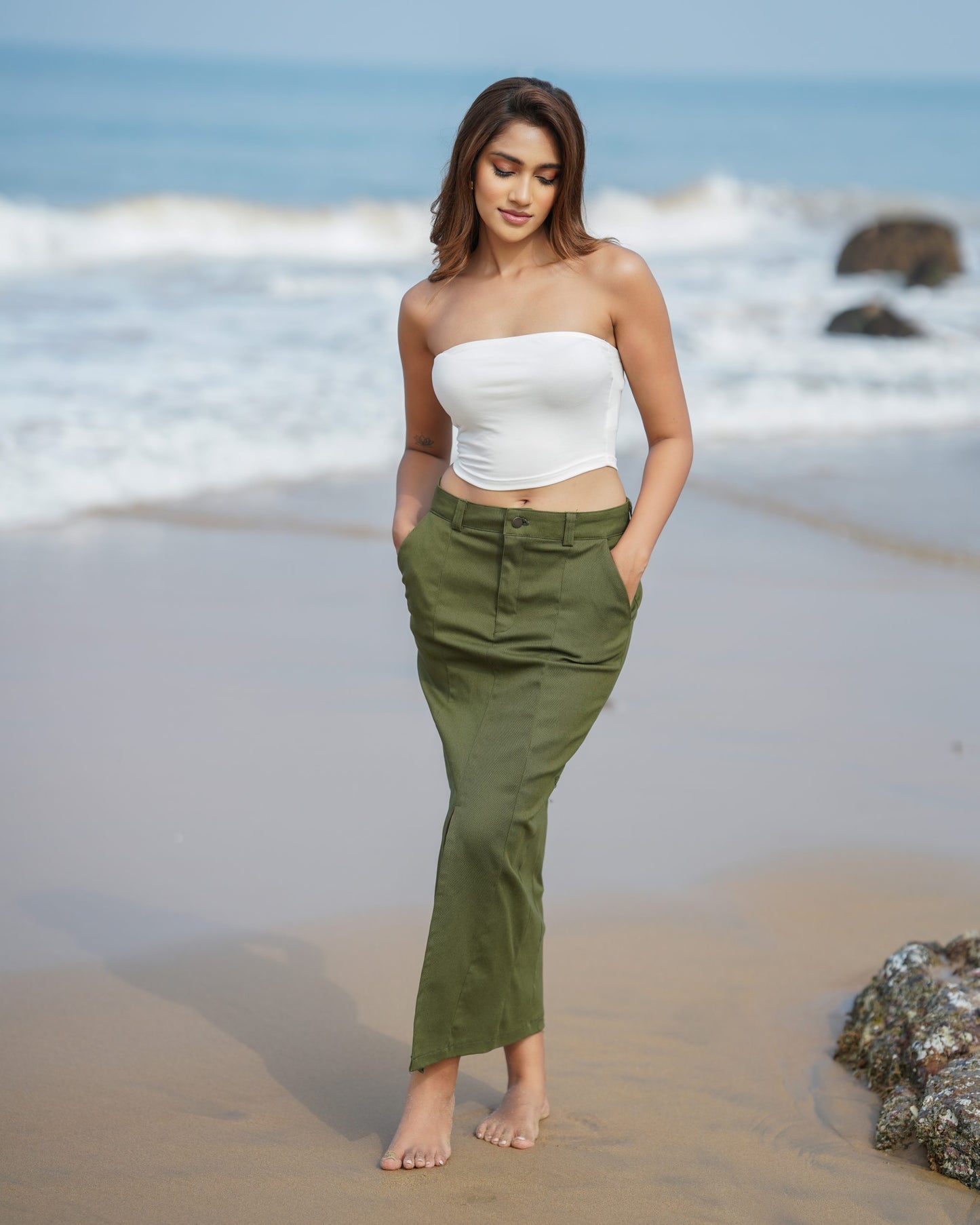 Loara Midi Skirt – Olive Green