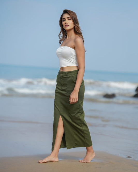 Loara Midi Skirt – Olive Green