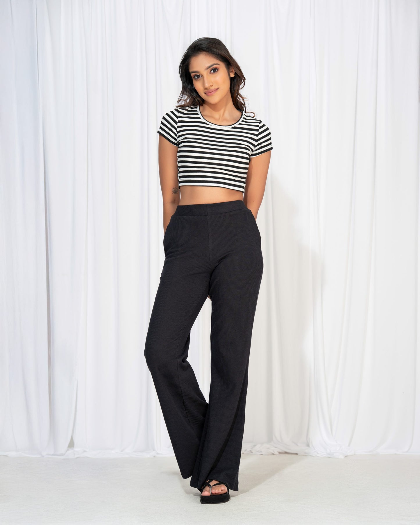 Black Stripe Basic Crop Top
