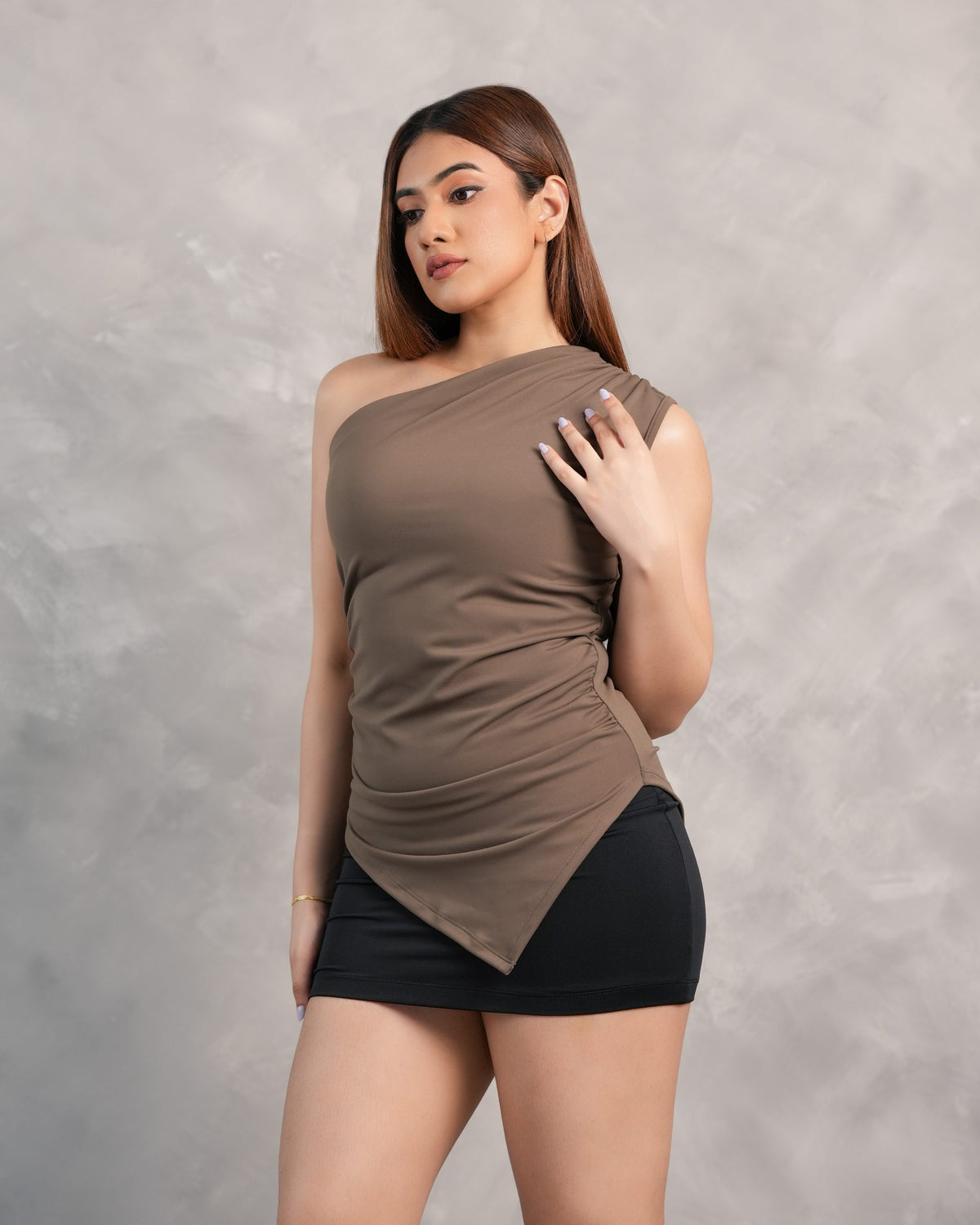 Amara One-Shoulder Top - Brown