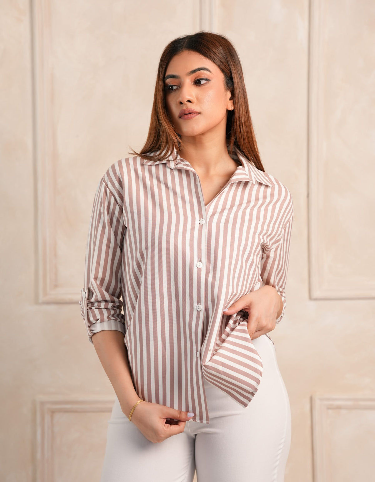 Mabel Stripe Shirt - Warm Beige