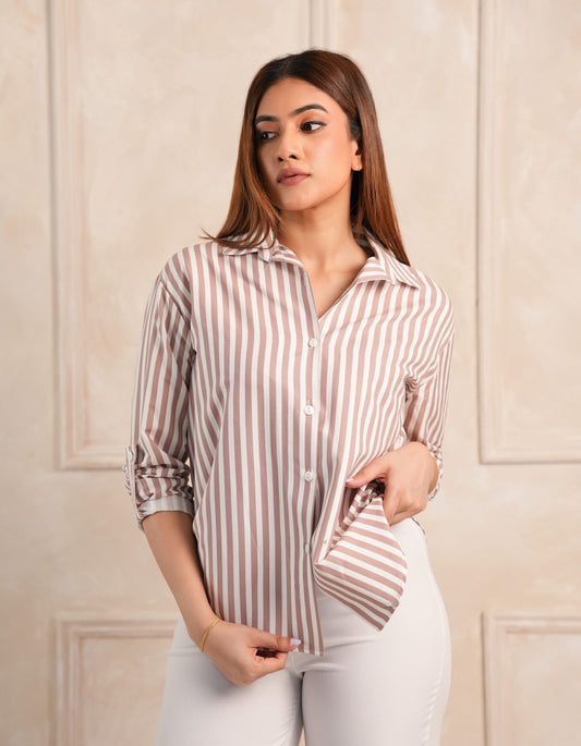 Mabel Stripe Shirt - Warm Beige