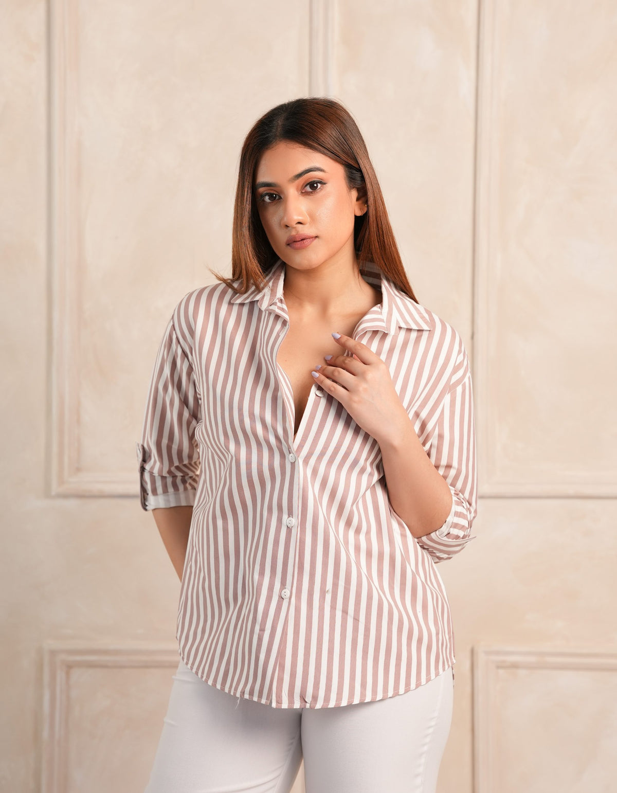 Mabel Stripe Shirt - Warm Beige