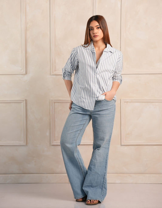 Mabel Stripe Shirt - Light Blue