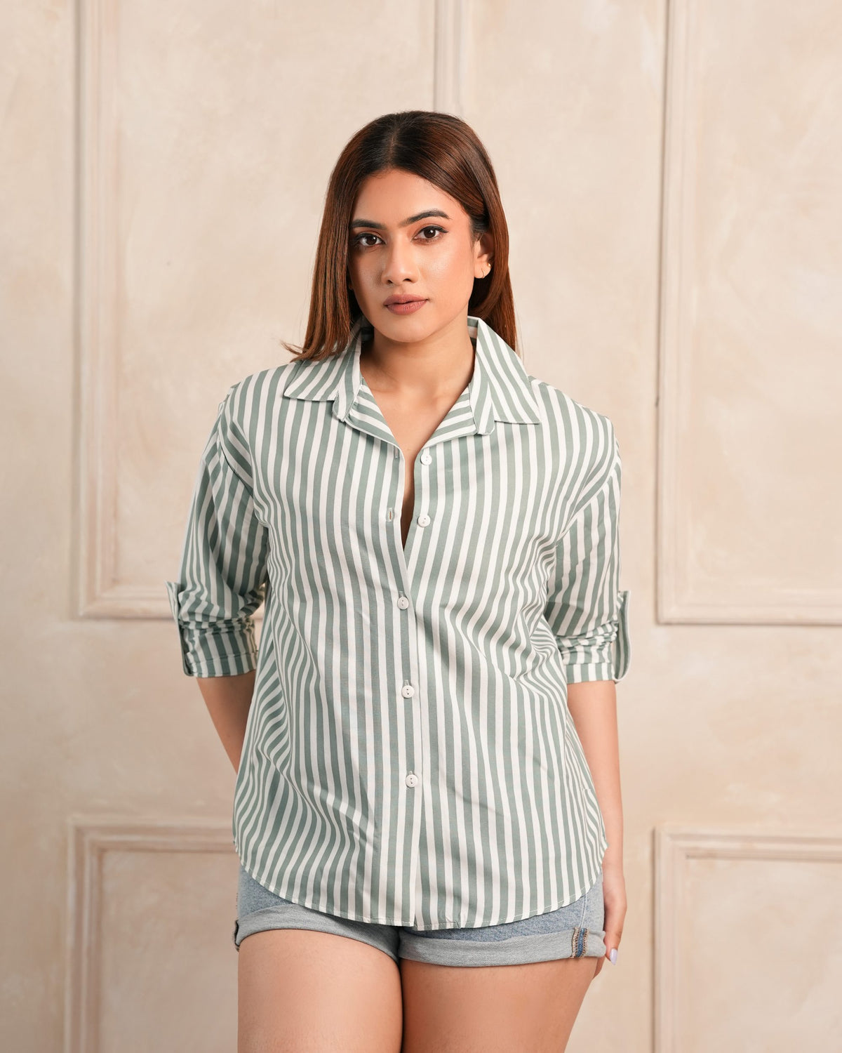 Mabel Stripe Shirt - Moss Green