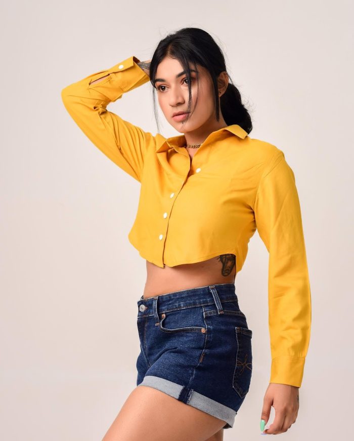 Solid Button Down Crop Shirt