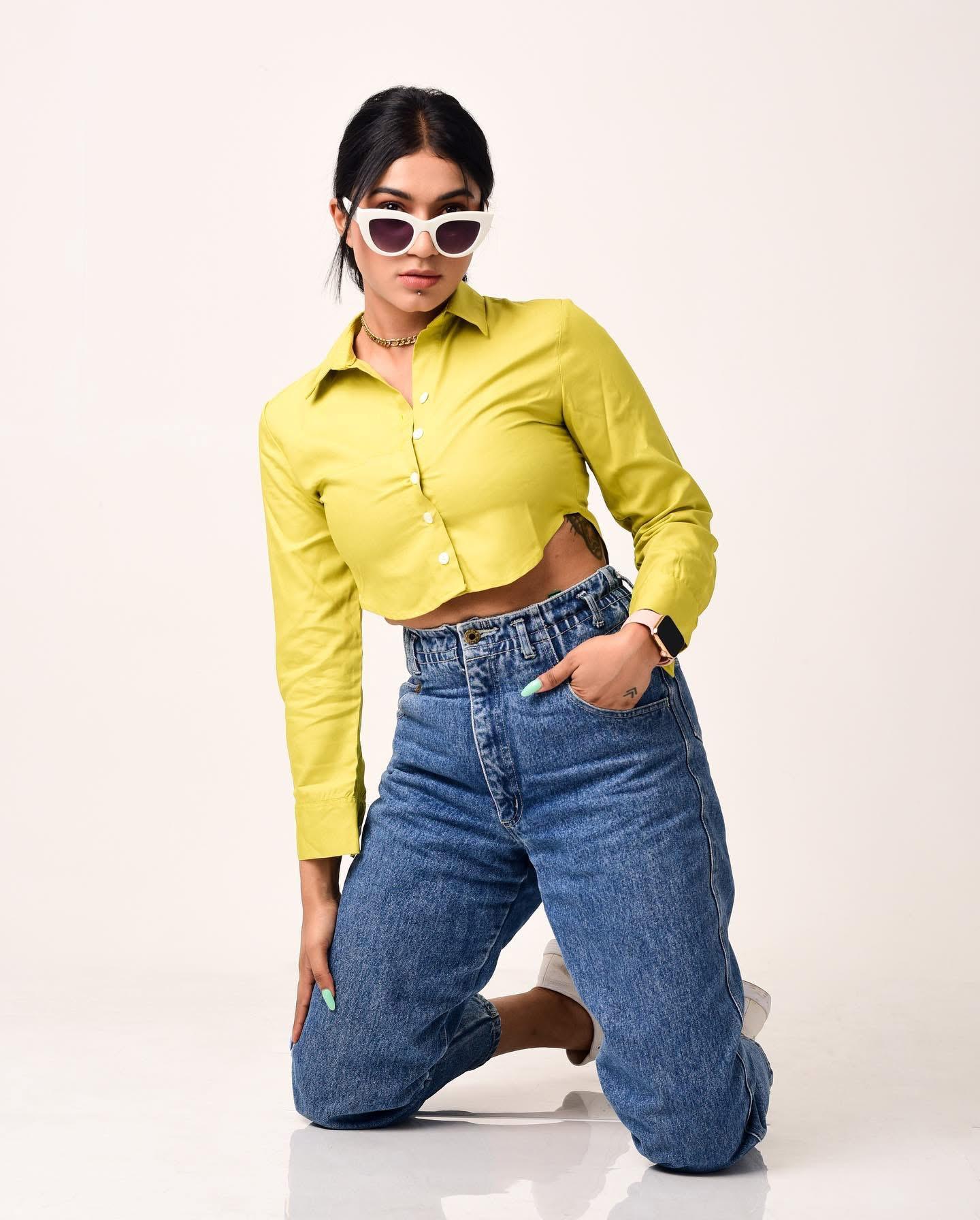 Solid Button Down Crop Shirt
