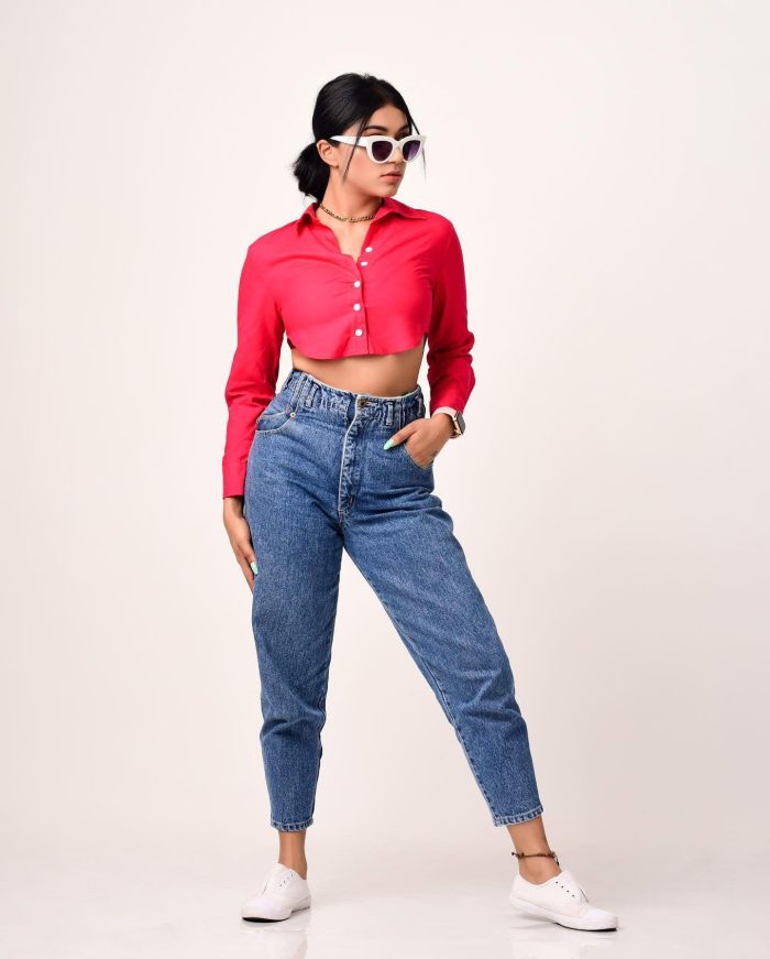 Solid Button Down Crop Shirt