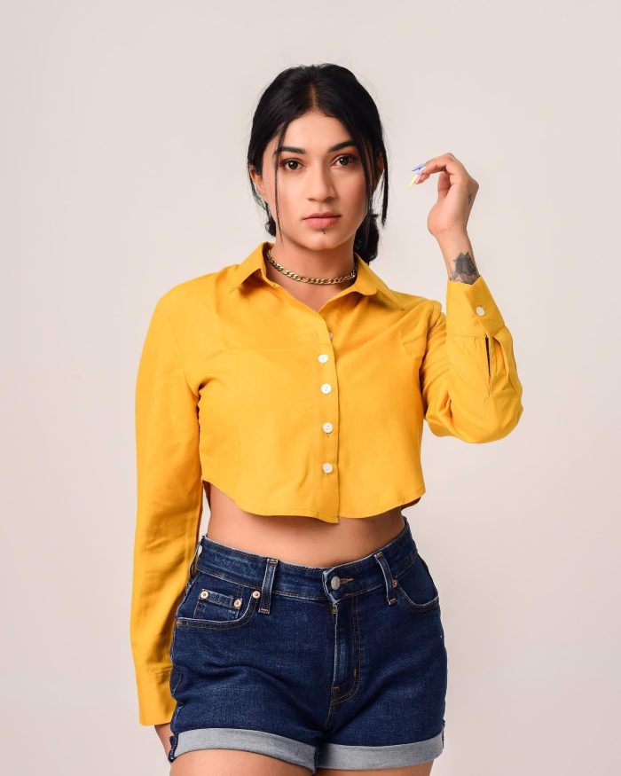Solid Button Down Crop Shirt