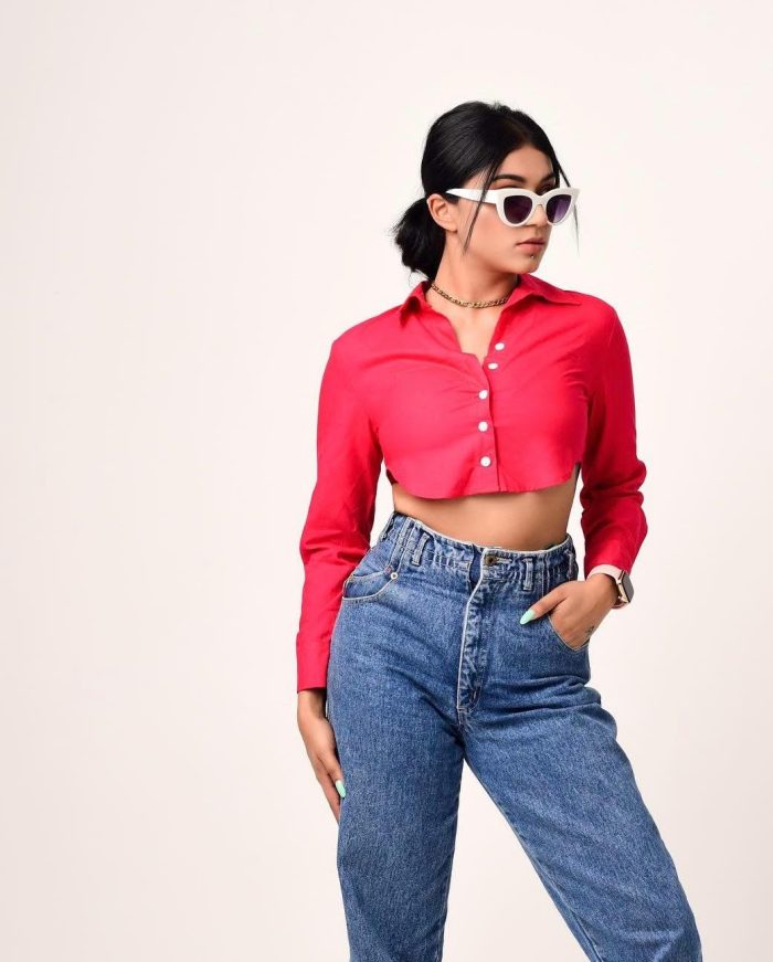 Solid Button Down Crop Shirt