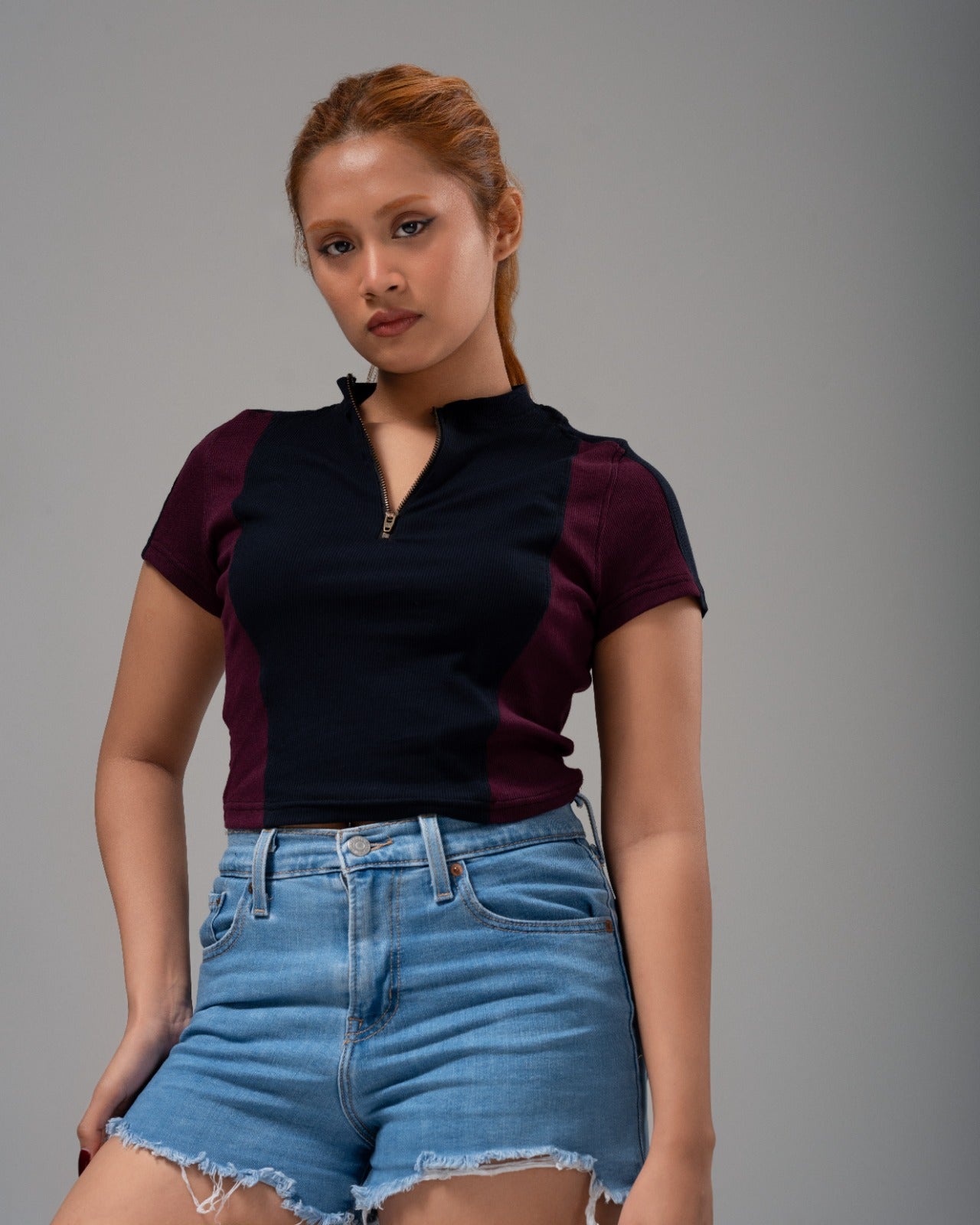 Cella Two Tone Zipper Top