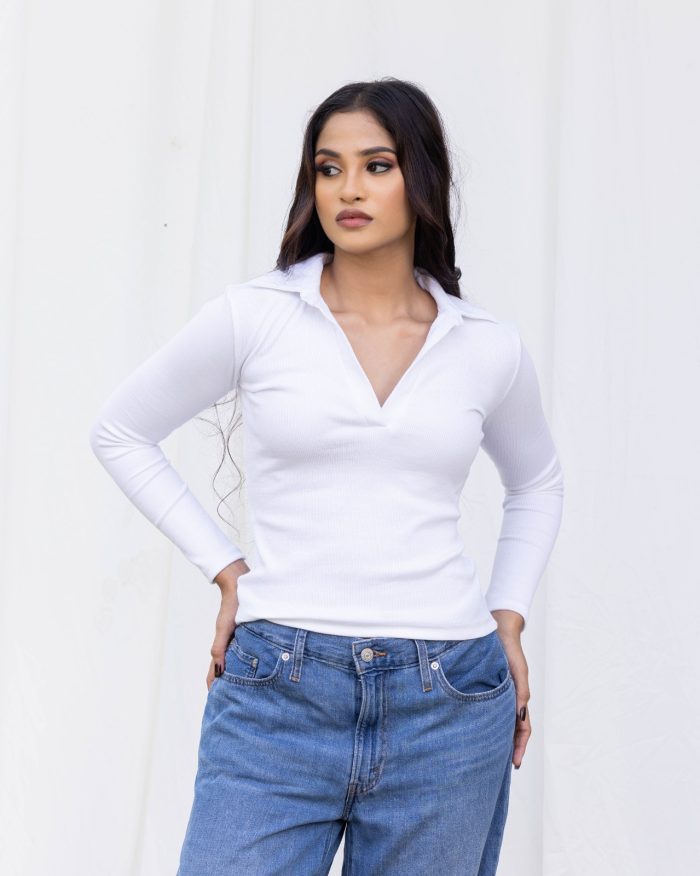 Collared Long Sleeve Top – White