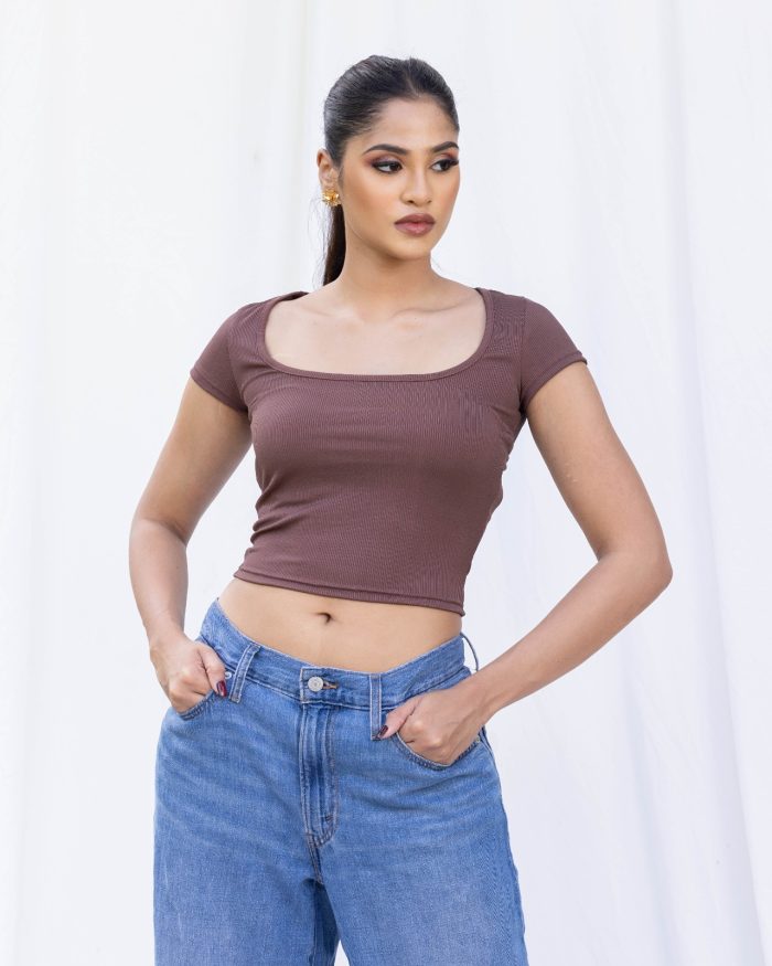 Square Neck Top – Brown (N)