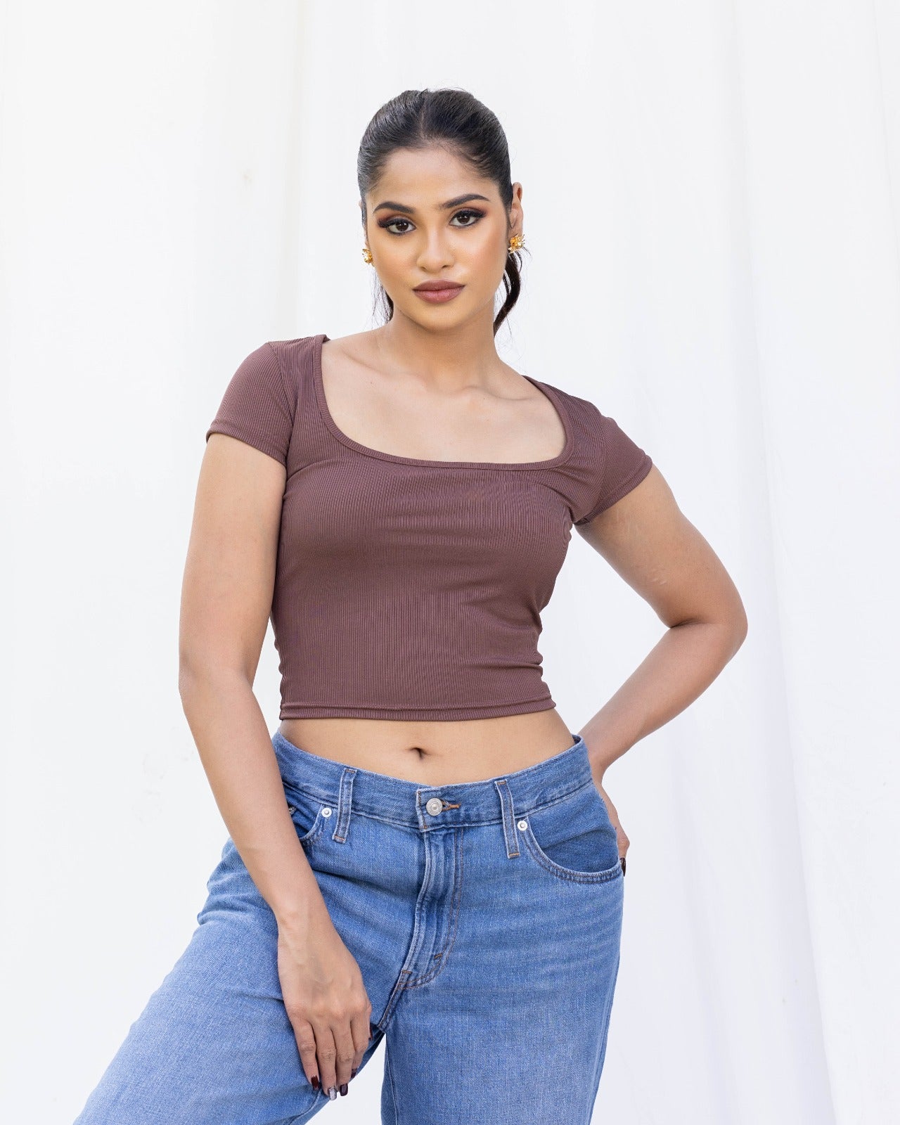 Square Neck Top – Brown (N)