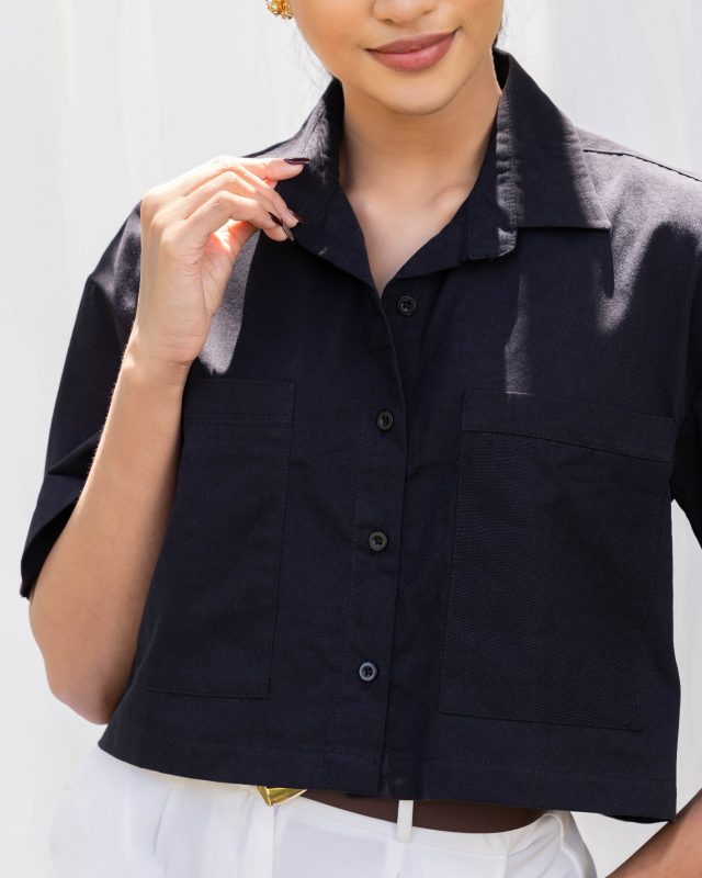 Oversized Cotton Cropped Shirt – Black