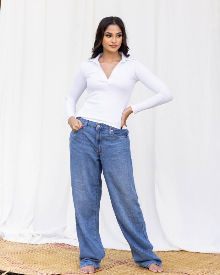 Collared Long Sleeve Top – White