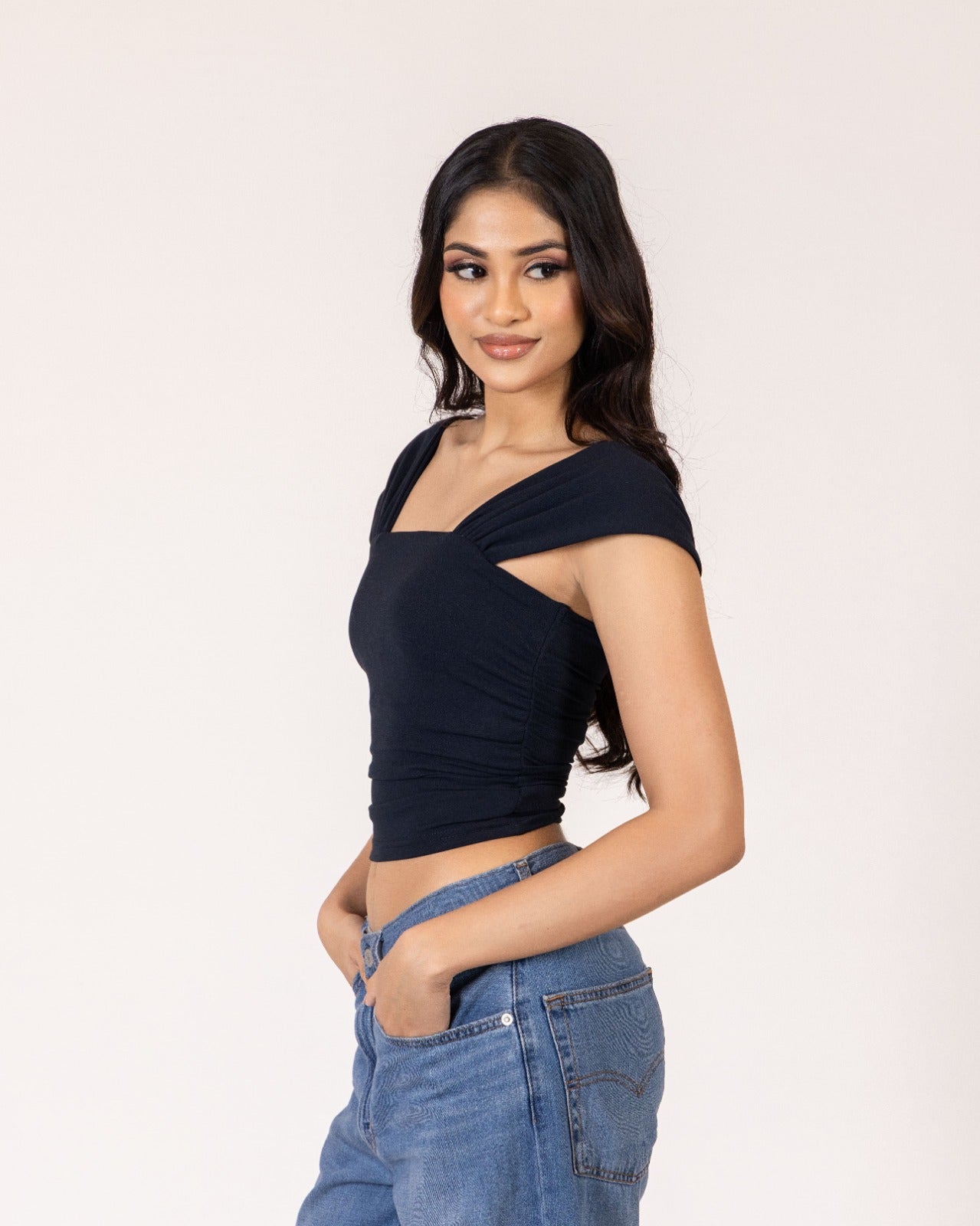 Classic Square Neck Top – Navy