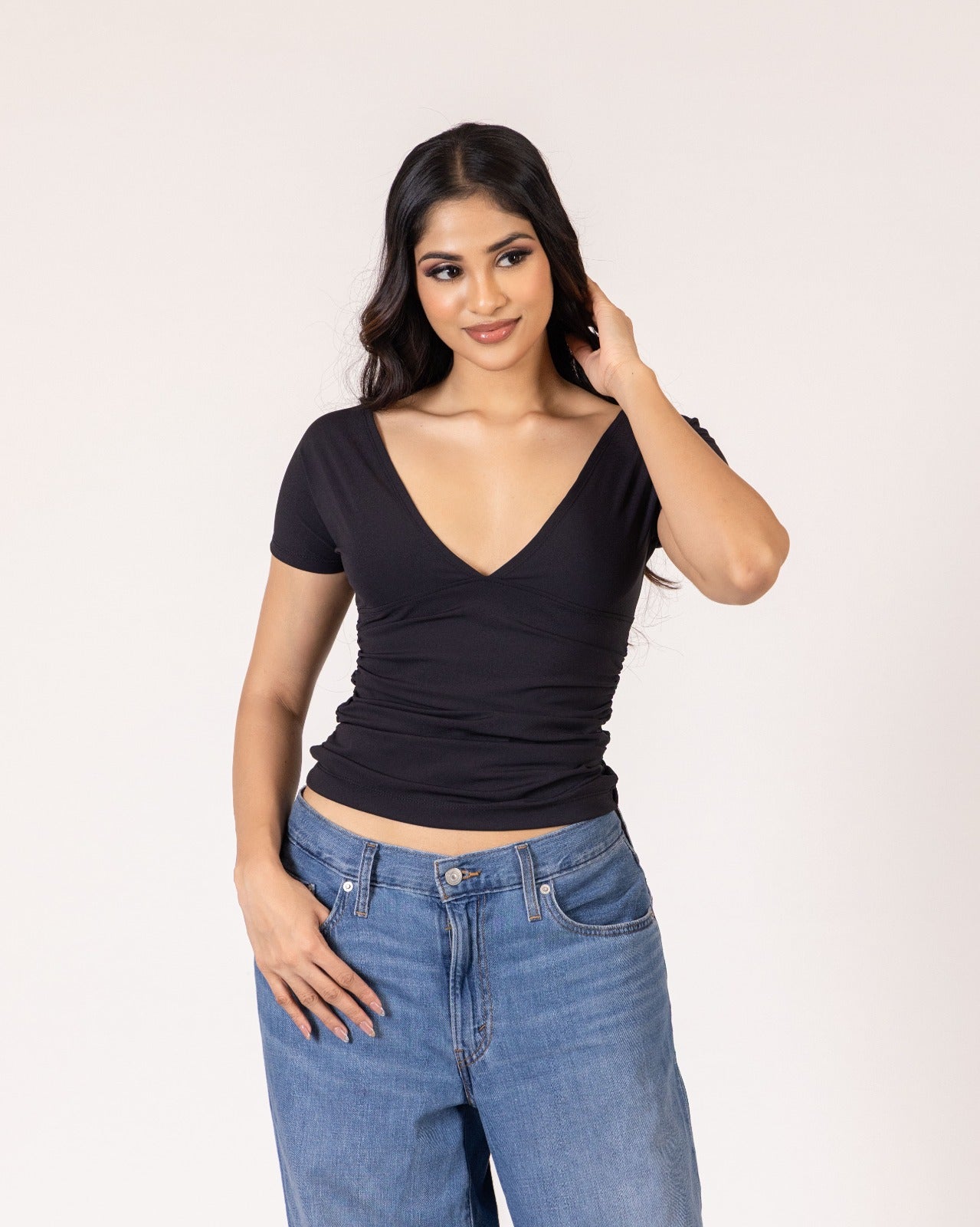 Gathered V-Neck Top